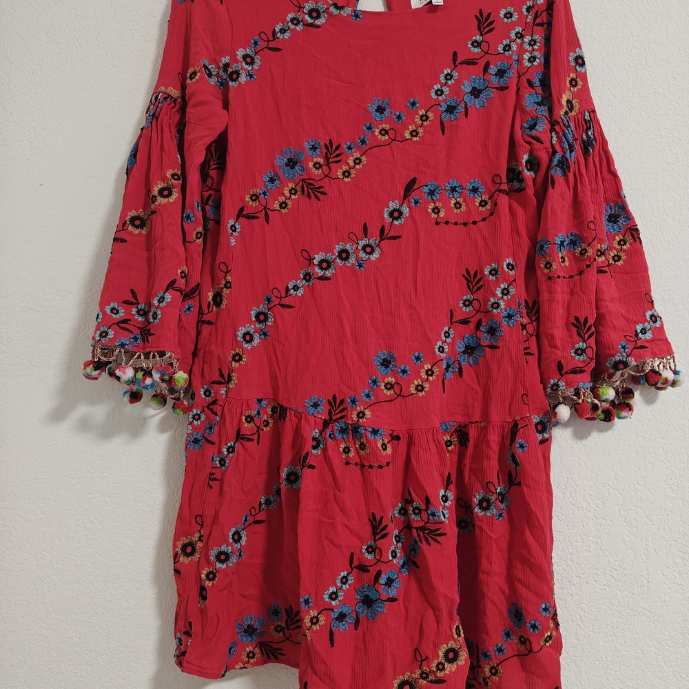 Floral Embroidered Red Dress